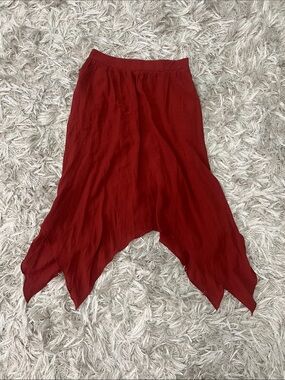 HALARA Deep Red Asymmetrical Handkerchief Hem Skirt